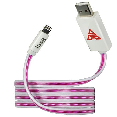 Iasg [MFi Certified] Flat Visible LED Lighted Up Charging Lightning to USB Cable for Apple iPhone 5s 6s Plus 7 Plus 8 Plus X XS XS Max XR SE iPad iPod-3.3FT(1 Meter£-Pink Purple Light