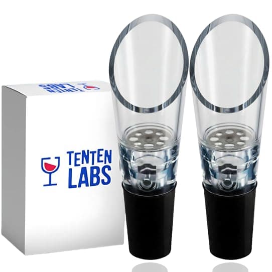 TenTen Labs Premium Wine Aerator Pourer Spout (2-Pack) – Rich Bubbles for Improved Flavor & Aroma – Wine Accessories for Wine Lovers with No-Drip Design – Perfect Gifts for Women and Men – Black