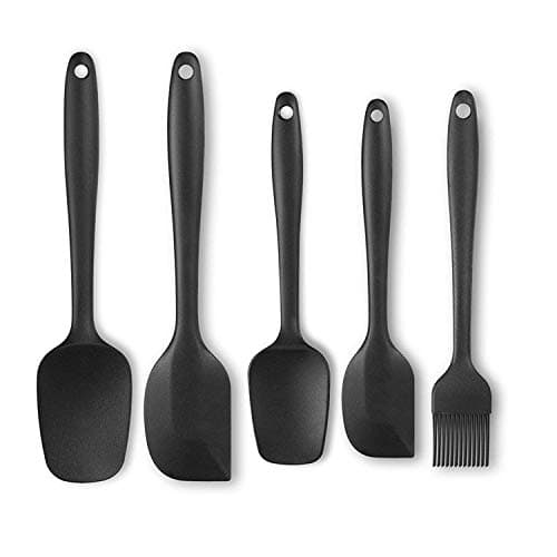 INKULTURE 5 Piece Kitchen Tool Silicone Spoonula, Spatula and Basting Brush, Heat Resistant and Non-Stick Cookware Cooking Utensil Set, Dishwasher Safe, Black