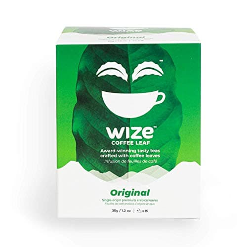 Wize Coffee Leaf Tea Bags, Low Caffeine Unsweetened Zero Sugar Free Keto Friendly All Natural Fruit Flavor Vegan Organic Healthy Antioxidant Smooth Taste Tea, 15 Tea Bags in Box, Original