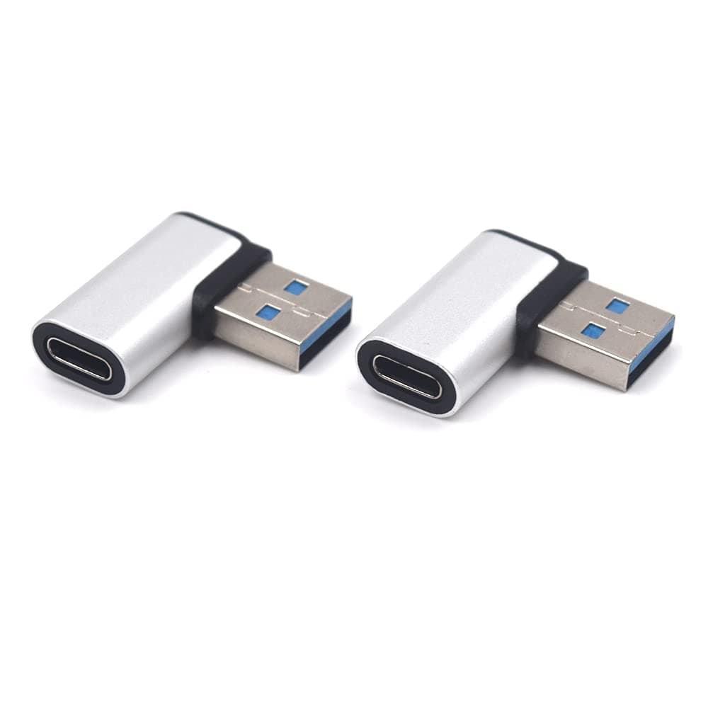 2 Pack USB 3.0 to USB 3.1 Type C Adapter, Left Angle USB 3.0 to USB 3.1 C Sync Data & Charging Converter Coupler Connector, 3A & 10Gbps
