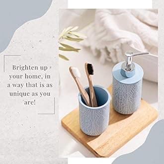 Pastel Blue Bathroom Accessories Set. Bathroom Set. Bathroom Decor. Accesorios para Baños. New Apartment Essentials. Toothbrush Holder and Soap Dispenser.