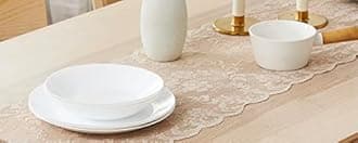 WARM HOME DESIGNS Thanksgiving Table Runner. Short Length 14 x 48 Gold Table Runner. Lace Table Overlay Features Rose Design & 2 Attached Tassels. Wedding Scarf from Lace Fabric. MTR Linen 48"