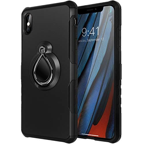 iPhone Xs Max Case,WATACHE Heavy Duty Defender Armor Dual Layer Hybrid Shockproof Case with Finger Ring Holder Kickstand [Fit Magnetic Car Mount] for Apple iPhone Xs Max (6.5 Inch) - Blue