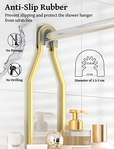YASONIC Shower Caddy Over Shower Head Never Rust Aluminum Large Hanging Shower Caddy with 10 Hooks for Razor/Sponge - Over The Shower Head Caddy with Soap Basket - Hanging Shower Organizer Gold