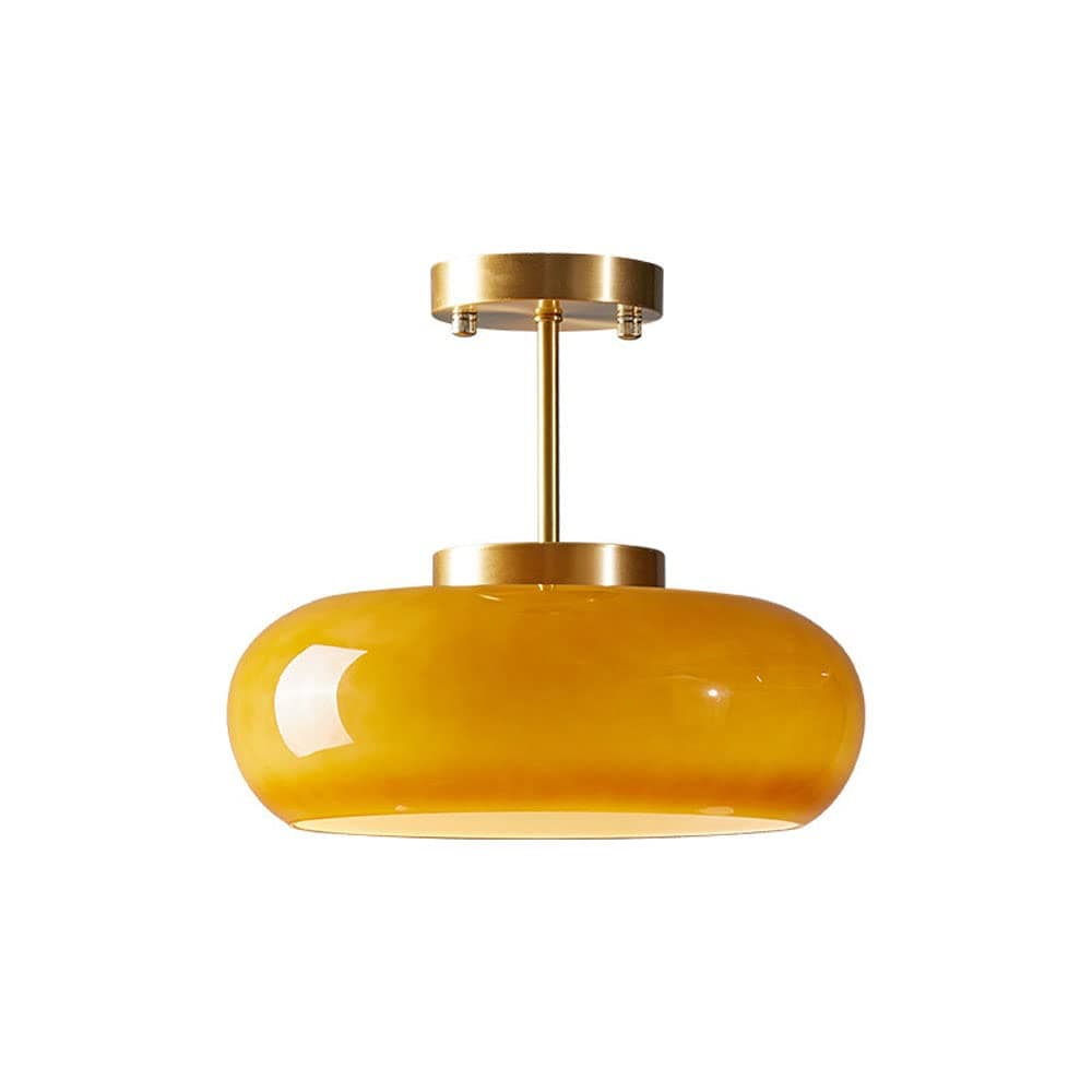 Mid Century Modern Semi Flush Mount Ceiling Light Orange Glass Hallway Ceiling Lamp Vintage Gold Ceiling Chandelier Dome Shade Farmhouse Light for Bedroom Dining Room Kitchen Entry Foyer