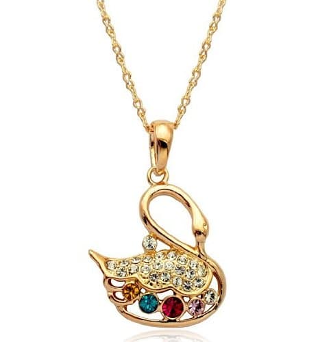 Classic Swan Genuine Multi-colore Swarovski Austrian Crystal Elements,18" W Chain
