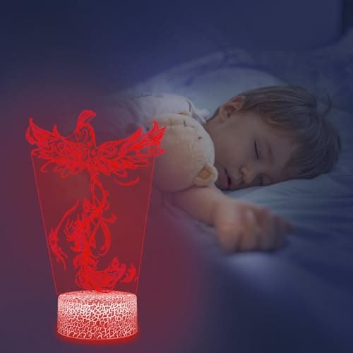 3D Illusion Lamp Phoenix Led Night Light, 16 Colors Changing USB Desk Lamps with Remote Control, Bedroom Decoration Table Lights for Kids Birthday Gifts