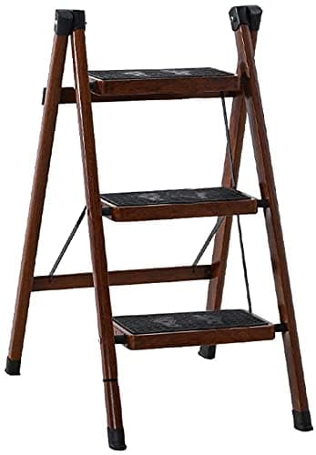 Step Stools,Gimify Folding Step Ladder, Steel Stepladders, Non-Slip Sturdy Wide Pedal, for Home Kitchen Garden Office, Bearing Weight 150Kg,Brown,2 Layer (Color : Brown, Size : 3 Lay