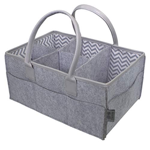 Baby Diaper Caddy Organizer by Devray | Nursery Storage Bin | Grey Leather Pu Handles and Top Trim with 5 Compartments