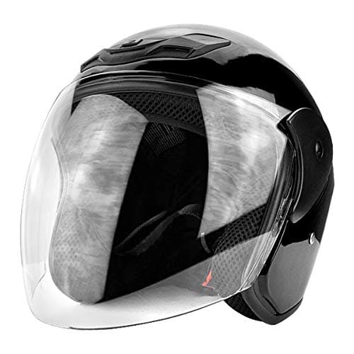 3/4 Open Face Motorcycle Helmet DOT with Flip Up Face Shield Gloss Black Adult S