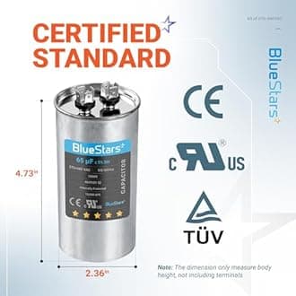 65 uF/MFD 370-440VAC Round Run Start Capacitor Replacement Part by Blue Stars - Exact Fit for AC Motor Run or Fan Start and Cool or Heat Pump Air Conditioner