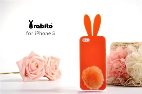 HOT!!! Cute Soft Rabito Bunny Case with Furry Removable Tail Holder for Apple iPhone 5 (ORANGE)