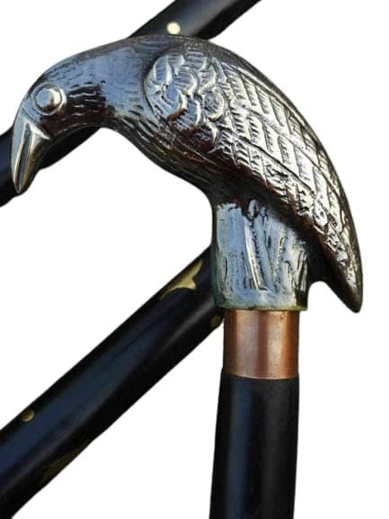 Aysha Antique Solid Brass Raven Head Handle Nautical Style Walking Stick Wooden Cane