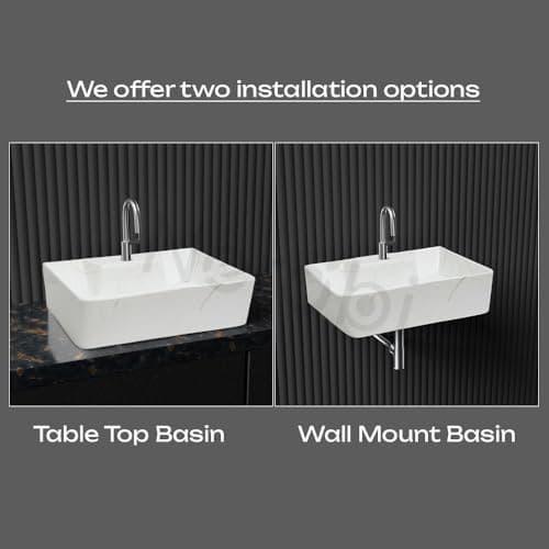 NEROBI Designer Ceramic Table Top Wash Basin For Bathroom | Wall Hung Washbasin | Wall Mounted Bathroom Sink | Wash Basin For Restaurant, Hotel (16 x 12 x 5 Inch)