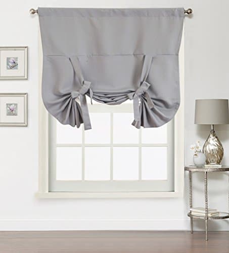 Window Rose Adjustable Tie-up Shade Blackout Small Window Curtain for bedroom / living room - Highly Shading Panel, Thermal Insulated Solid Rod Pocket, 1 Piece, 42 by 63 inch, color Grey
