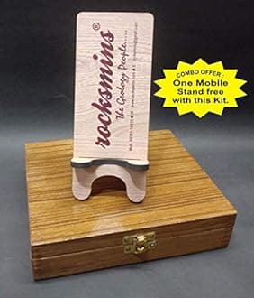 rocksmins Rmmhkitwbms Mohs Hardness Kit With Rocks&Minerals Test Kits Moh's Hardness In Wooden Box With Tools, Instruction Manual With Crossword Sets Collections With Free Mobile Stand (Rmmhkitwbms)