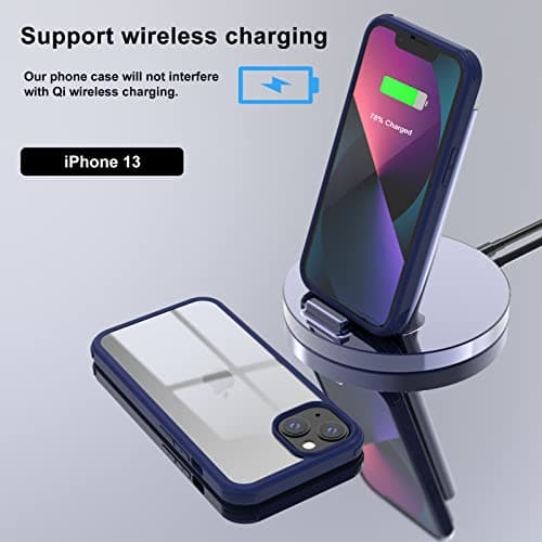 doeboe Compatible with iPhone 13 Case 6.1 inch 2021, Full Body Cover Built-in Tempered Glass Screen Protector Transparent Protective Clear Phone Case, Soft TPU Shockproof Anti-Slip Design (Blue)