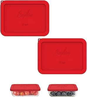 3 Cup Rectangle Silicone Storage Cover Lids Replacement for Pyrex 7210-PC Glass Bowls, Container not Included (RED, 2 Pack)