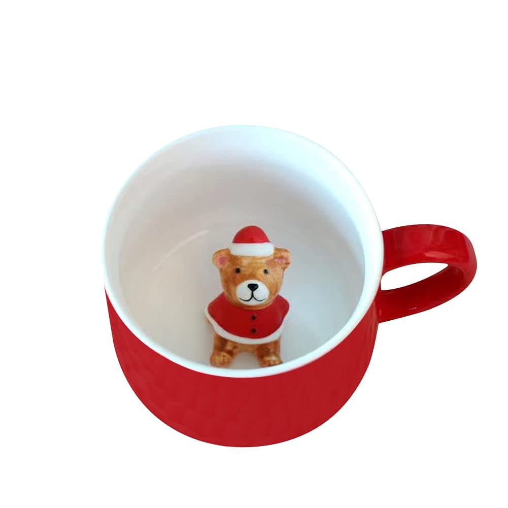 Christmas Bear Ceramic Cup Hidden 3D Animal Inside Mug,12 oz Cute Cartoon Handmade Figurine Mugs,Christmas Birthday Surprise for Friends Family or Kids (Christmas Bear)