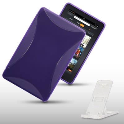 AMAZON KINDLE FIRE TABLET TPU GEL CASE WITH DESK STAND BY CELLAPOD CASES PURPLE