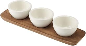Artesano Original Small Dip Bowl Set, 4 Pieces, Premium Porcelain/Wood, White
