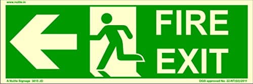 3015 JD Glow in The Dark Emergency Fire Exit Vinyl sticker Sign Left Arrow, 300 x 100 mm