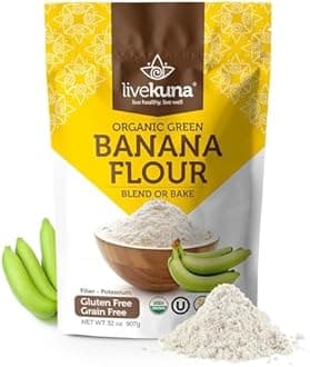 LiveKuna Organic Banana Flour - 100% Natural Non-GMO Green Banana Flour, Gluten-Free & Grain-Free All-Purpose Wheat Flour Alternative - Great For Baking, Cooking, Keto & Paleo Diets, 32 oz