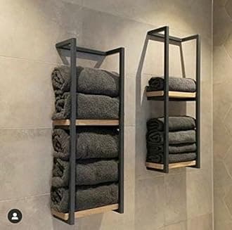 INDIAN DECOR 12514 Wall Mounted Towel Holder, Towel Rack, Towel Storage, Bathroom Towel Rack / Bathroom Organizer / Bathroom Shelf - Black (Metal)