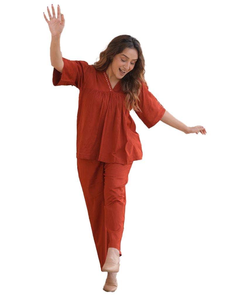 Women Two Piece Outfits 3/4 Sleeve V- Neck Pullover Top Wide Leg Pants Lounge Set