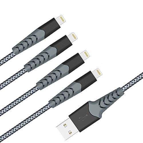 Aoshitai MFi Certified Lightning Cable 4 Pack [3/3/6/6FT] -Nylon Braided iPhone Charging Cable Cord Compatible iPhone Xs/Max/XR/X/8/8Plus/7/7Plus/6S/6S Plus/SE, iPad and iPod - Grey