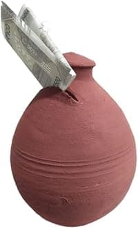 LKC Clay Gulak/ Extra Point gulak/ Piggy Bank, Coin Box, Clay Bank, Mitti ka gulak for Kids Brown Colour, Size 12x12x16 cm