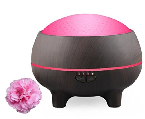 Essential Oil Diffuser – Ultrasonic Cool Mist Humidifier- 300 ml Dark Wood Grain Base Aromatherapy Essential Oil Diffuser with color LED lights changing & Auto Shut-off for Home, Office, Bedroom