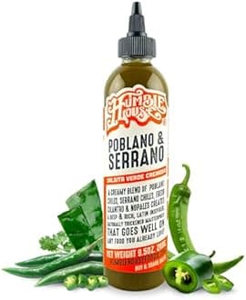 Humble House - Poblano & Serrano Pepper Hot Sauce, Zero-Calorie Low-Sodium Vegan Condiments for Chicken Wings, Tamales, Tacos, Sopes & More, All-Natural Preservative-Free Sauces for Food, 9.5 oz (1