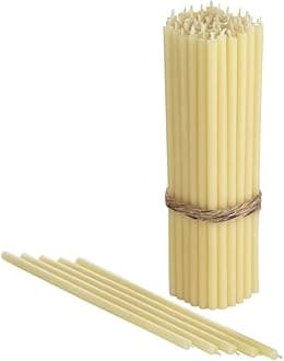 Danilovo Pure Beeswax Candles - No-Drip, Smoke-Less, Tall, Thin Taper Candles – Decorative Candles for Church Prayer, Decor or Birthday Candles – Honey Scented Candles – 6.4”x0.22” (White, 50pcs)