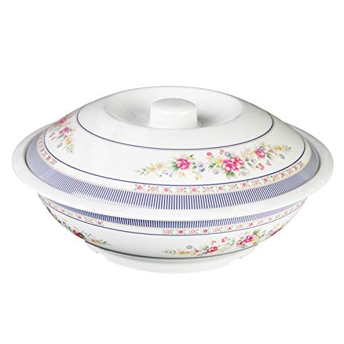 Thunder Group Rose Collection Serving Bowl with Lid, 11-Inch Diameter, White