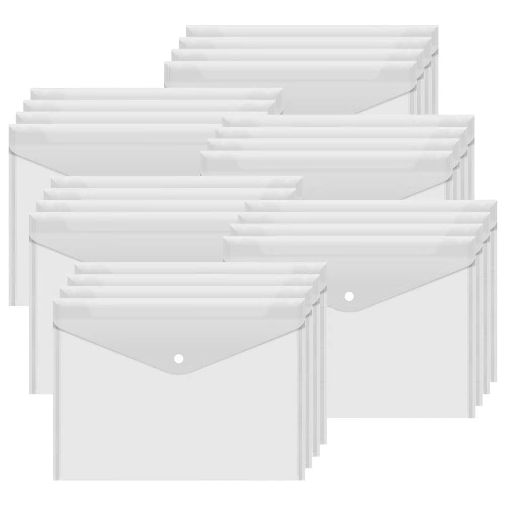 Bimormat 24 Pack A4 Plastic Wallets Clear,24 Pcs Popper Wallet,Waterproof Plastic Wallets Clear Popper Wallet