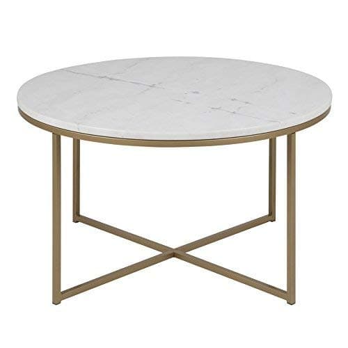 DES Lounge Area Round Coffee Table SELMA MARBLE TABLE TOP White Sofa Table Living Room Table Metal Frame Brass Ø 80cm, Height 46CM #15204