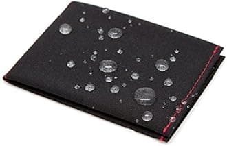 SlimFold Minimalist Wallet - Thin, Durable, and Waterproof Guaranteed - Made in USA - Micro Size Black with Red Stitching