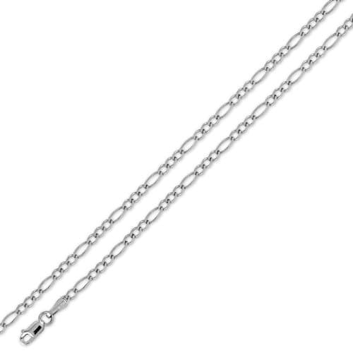 14K Solid White Gold Figaro Chain Necklace 2.5mm (3/32 in.) - 20 in.