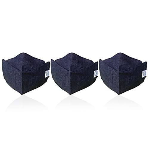 Survivor,Aizome 2 Layer Denim Cloth Reusable Masks (Pack Of 3) (Ssu-01914-C3), Blue, 16Cm X 19 Cm