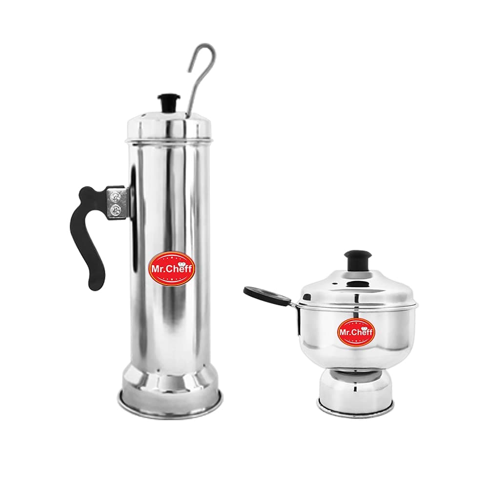 Mr.Cheff Stainless Steel Outer Lid Puttu Maker & Puttu Maker Pressure Cooker Top, Puttu Maker 300ml, Pressure Cooker 500ml, Silver