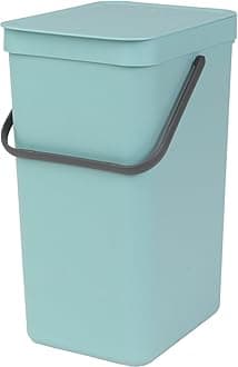 Sort & Go Kitchen Recycling Can (4.2 Gal / Mint) Stackable Waste Organiser with Handle & Removable Lid, Wall/Cupboard Mounting