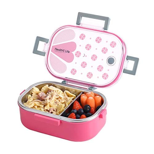 Stainless Steel Lunch Box with Removable Divided Container, Leakproof Portion Control Bento Boxes for Adults, Kids, School, Office, BPA Free (Rectangle, Pink)