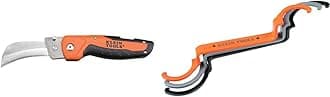 Klein Tools Utility Knife with Hawkbill Blade and Conduit Lockout Wrench Set with 1/2, 3/4 and 1-Inch Offset Bends, 3-Piece