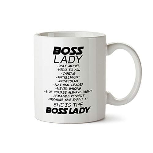 Boss Lady Description Funny Contemporary Design White Coffee Mug - Ceramic Tea Cup - 11 oz - Great Gift for Her Women, Wife, Entrepreneur, Startup Lady Boss, Girl Founder Novelty, Office Quote Present