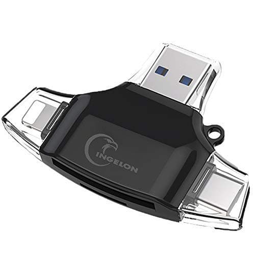 SD Card Reader,Ingelon 4in1 Micro SD Card Adapter for iOS Android Windows Syetem Flash Memory Adapter SDXC, SDHC, SD, MMC, RS-MMC, Micro SDXC, Micro SD XQD OTG Cardreader