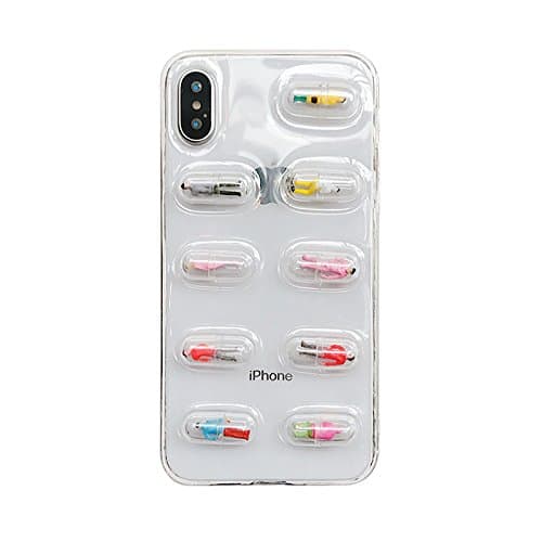 Clear Transparent Chill Pills Soft TPU Case for Apple iPhone X iPhoneX 3D Cartoon Capsule Character Dolls Cool Fun Unique Funny Interesting Fashion Special Girls Boys Men Guys