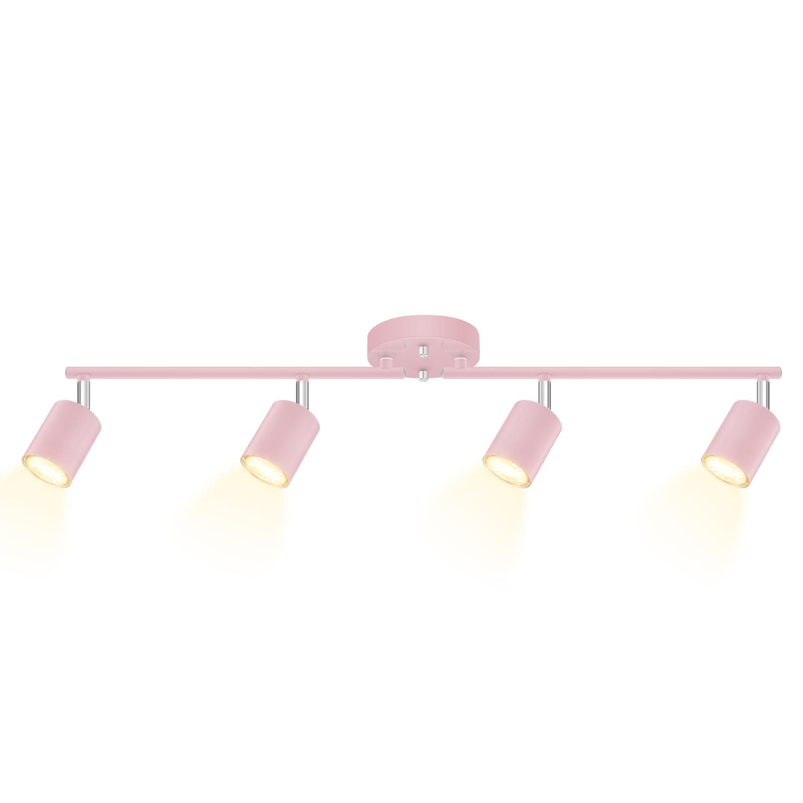 BoostArea LED 4 Light Track Lighting Kit, Pink 4 Way Ceiling Spot Lighting, Flexibly Rotatable Light Head for Kitchen, Living Room, Bedroom, Bulb Not Included