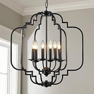 Saint Mossi 6 Light Black Farmhouse Chandelier for Dining Room, Globe Metal Pendant Lighting for Dining Room, Living Room,Kitchen,Foyer,W23 x H26 with Adjustable Hanging Chain
